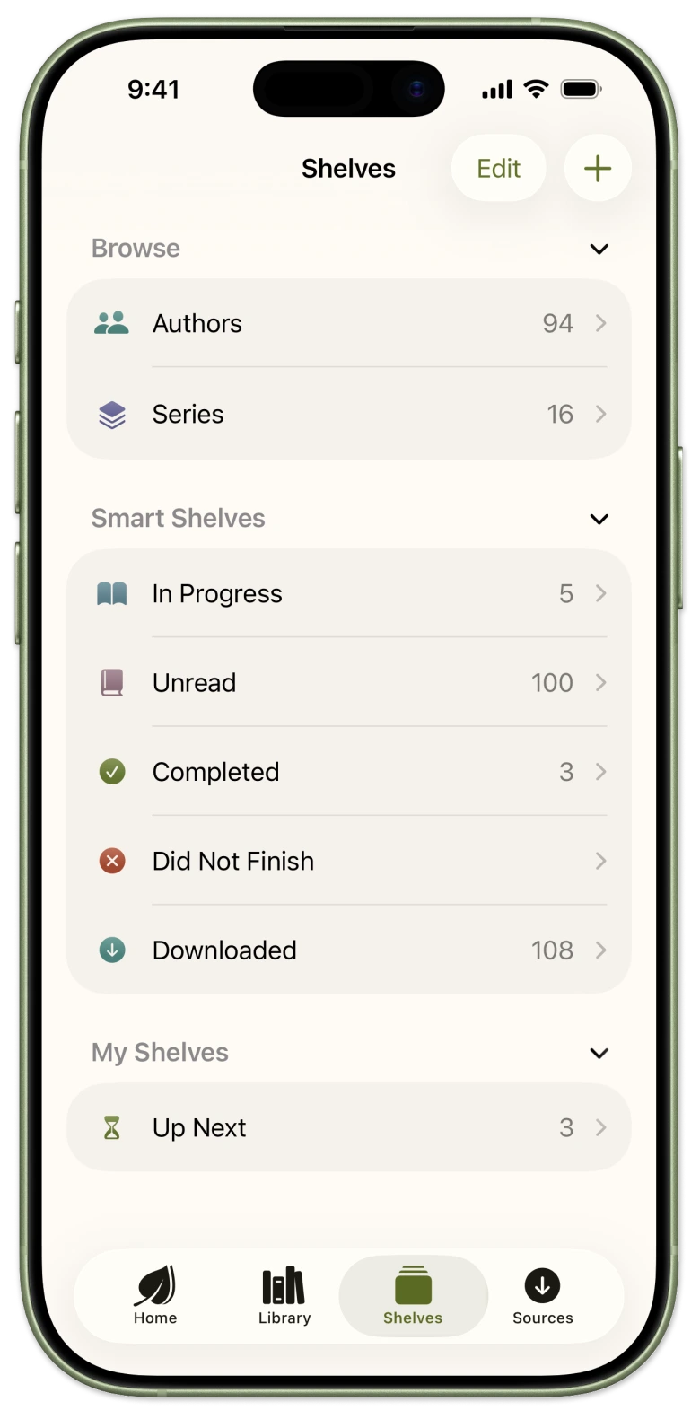 Leaf shelves on iPhone